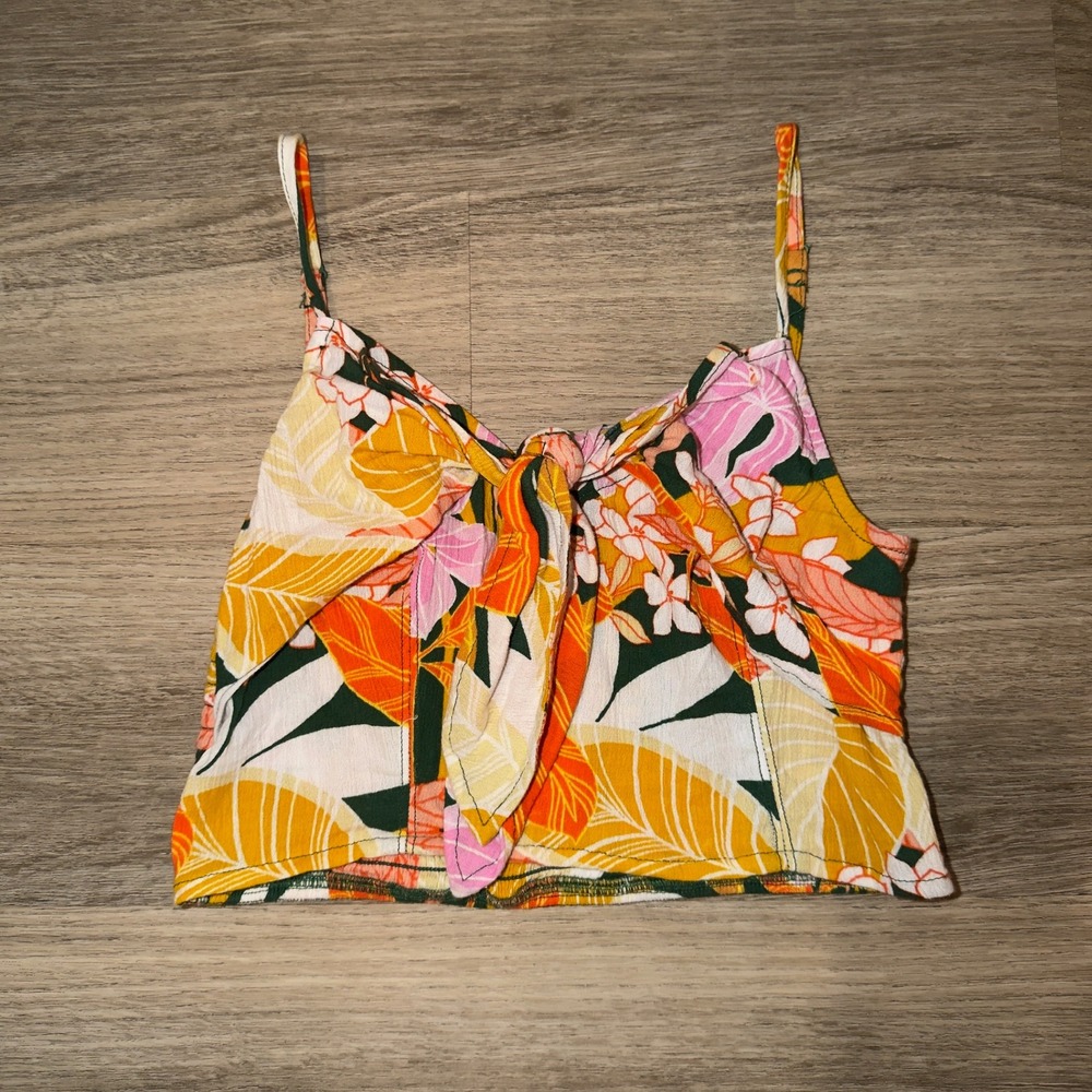 Aerie‎ Tropical Tie Front Crop Top XS Floral Strappy Summer Beachy